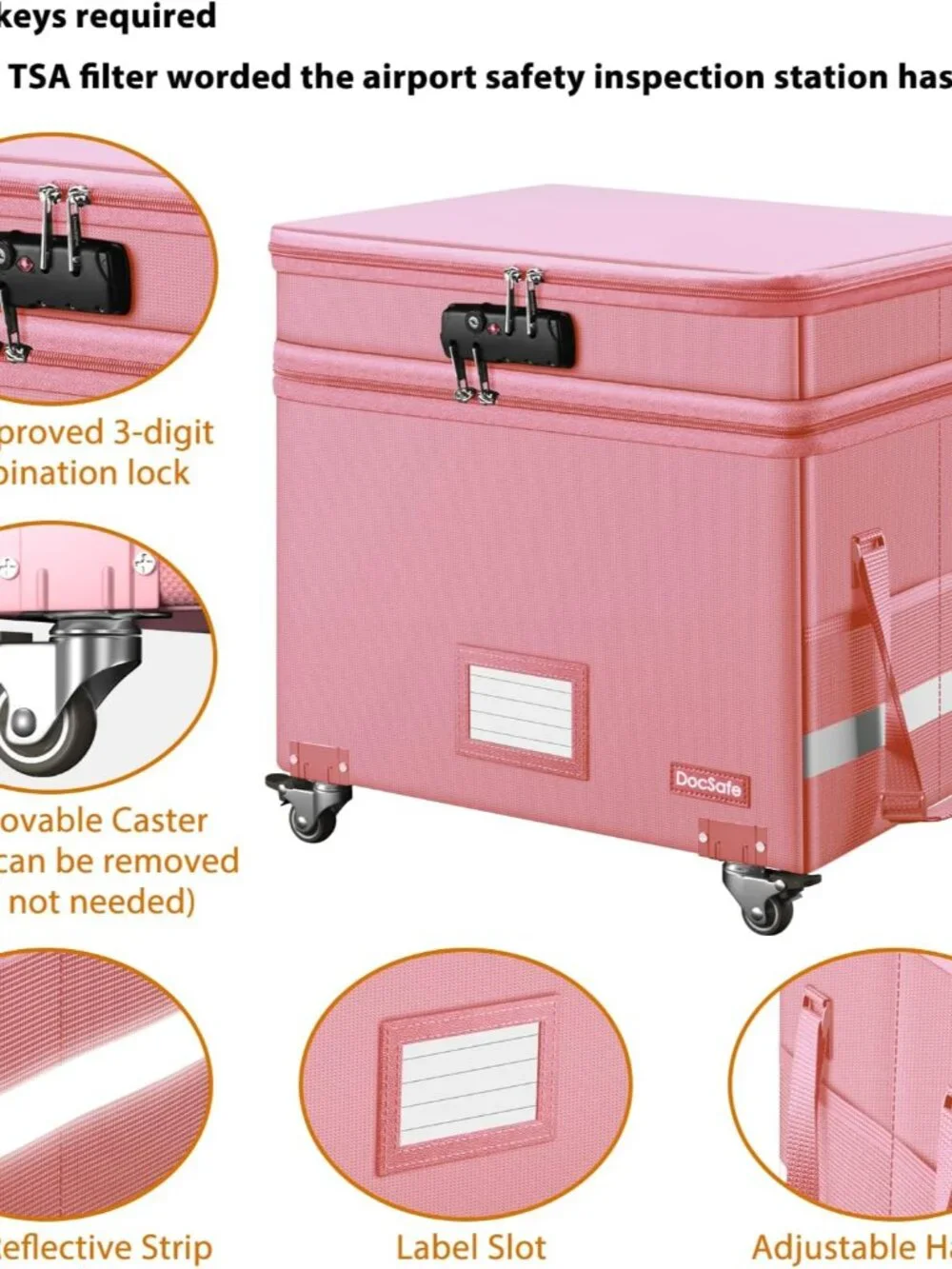 File Box with Lock,2-Layer Fireproof Document Box with Wheels,Collapsible Rollin - Picture 6 of 9